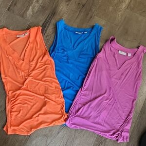 New York & Company Asymmetrical Ruched Tank Tops Orange and Blue